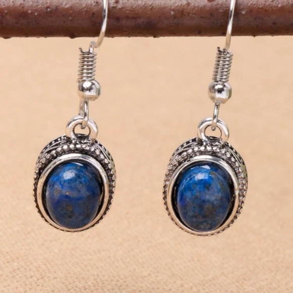 Blue Oval Drop Earrings - Picture 2 of 4